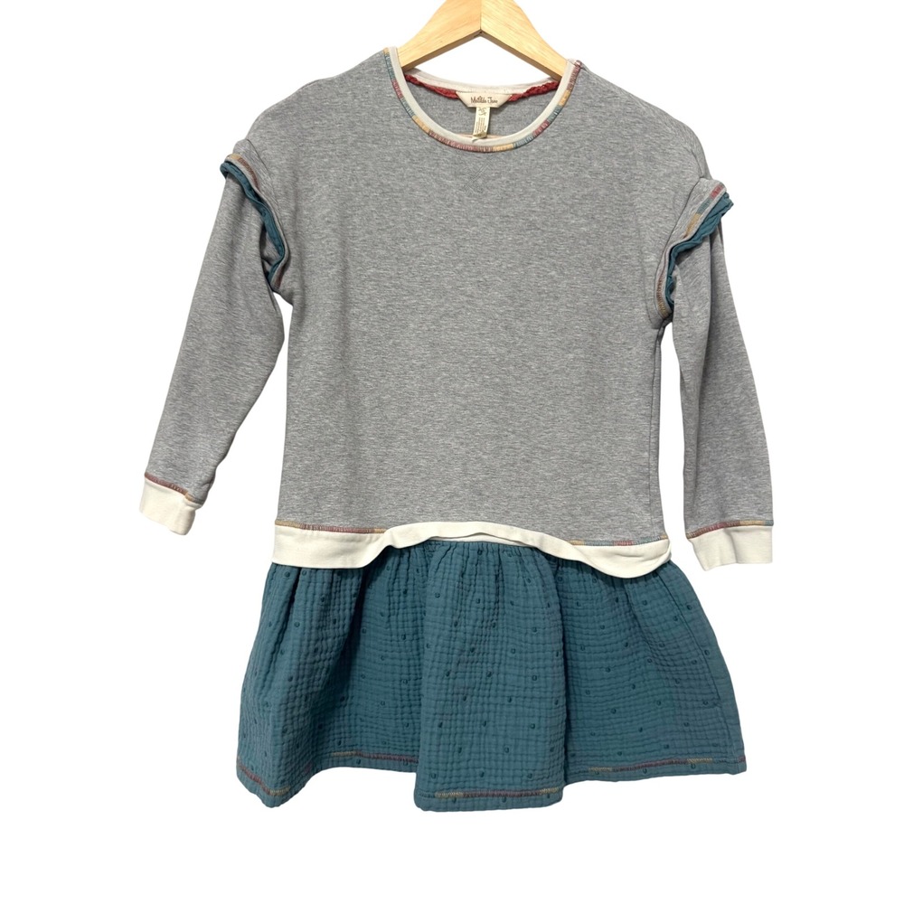 Matilda Jane Girls Sweater Dress Teal Skirt gauzy preppy ruffle Size 10